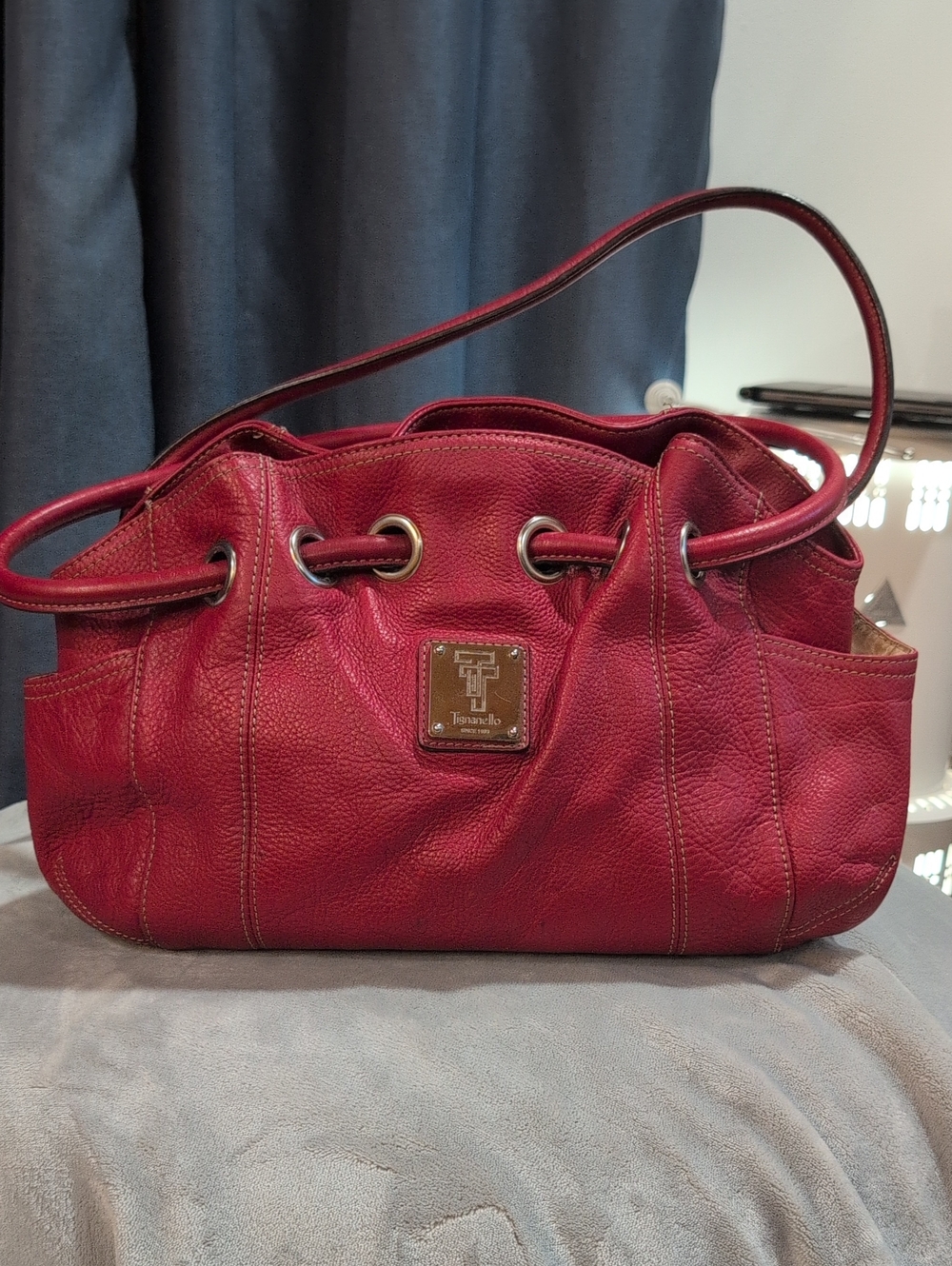 Tignanello Burgundy Pebble Leather Shoulder Bag